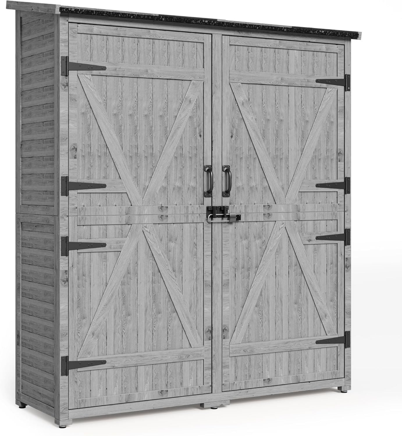 Casetta da Giardino Porta Attrezzi Porta Attrezzi da Esterno con 2 Porte con ripiani regolabili e piano inclinato 140 x 50 x 162CM Grigio