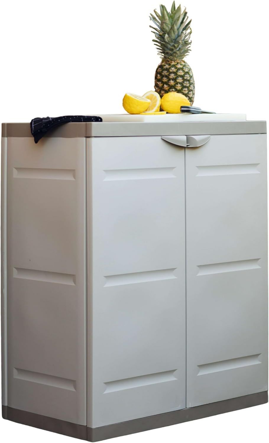 Armadio Miroytengo 2 ante e 2 ripiani interni basso esterno in resina titanio beige cm 70 x 88 x 41