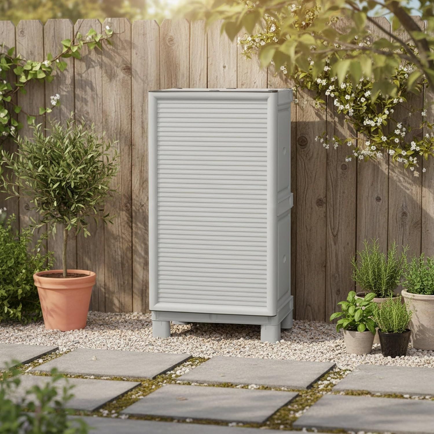 Armadio Dmora da esterno Waremme Mobile outdoor balcone multiuso Armadietto outdoor 100 Made in Italy chiaro cm 50 x 39h92 Grigio
