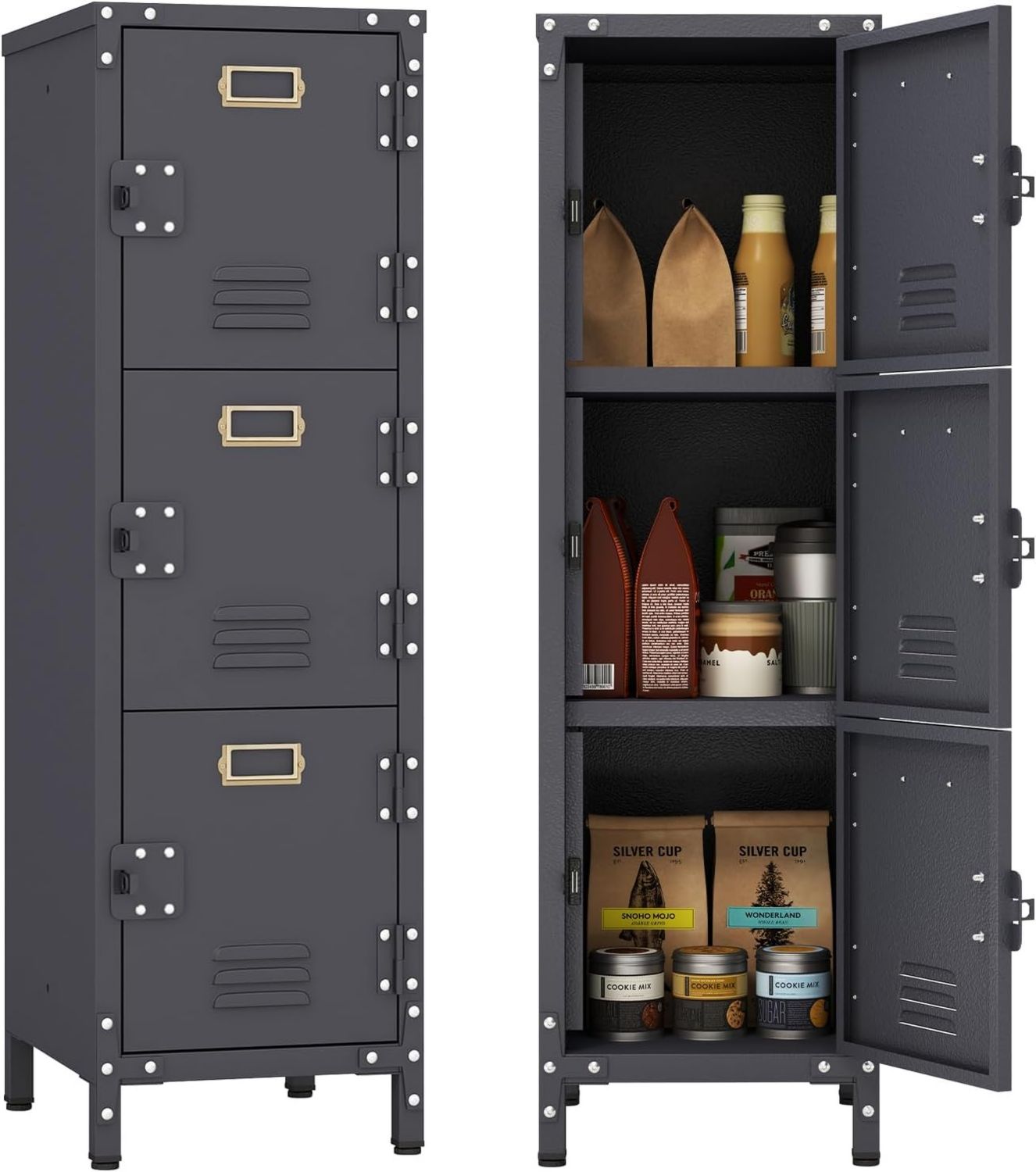 Armadio in Metallo Modulare e Impilabile con 3 Ante Bloccabili 2 Ripiani Regolabili Dispositivi Antiribaltamento RELAX4LIFE 30 x 35 x 100 per Ufficio Garage e Ripostiglio cm