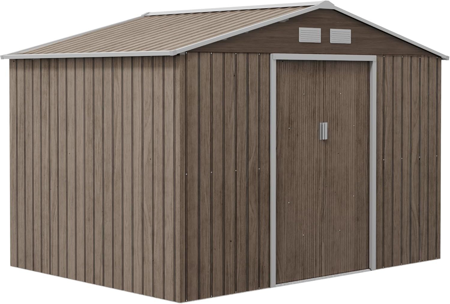 Outsunny Casetta da Giardino 5m² con Kit Fondazione Acciaio Marrone Chiaro Acciaio Zincato Prese d Aria Tetto Inclinato Doppia Porta Scorrevole Bloccabile Capanno Porta Attrezzi